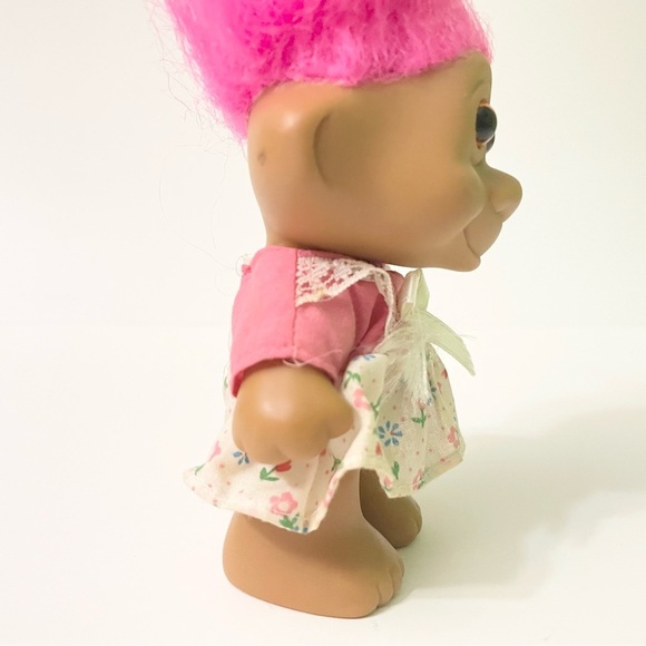 Vtg Troll Pink Hair Troll Doll with Floral Dress - Picture 10 of 16